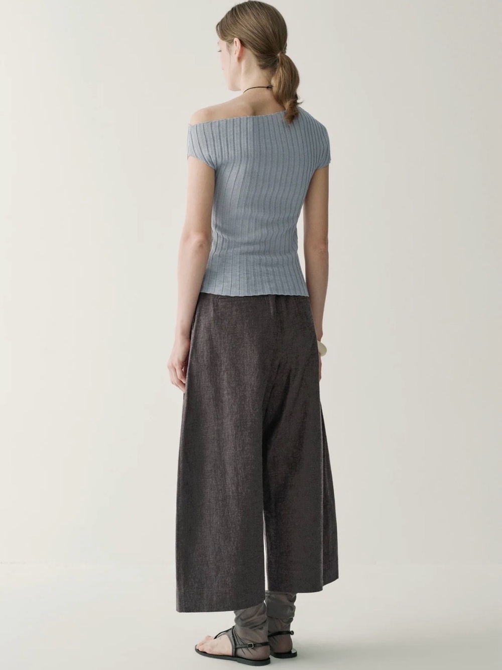 INSIS FEMME Ribbed One-Shoulder Top - Light Blue - Picture 4 of 14